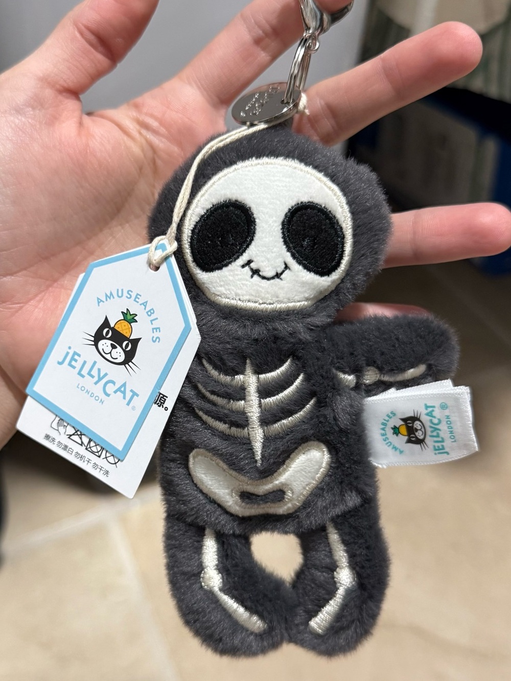 Jellycat Skeleton Bob Bag Charm Keychain - Picture 2 of 5